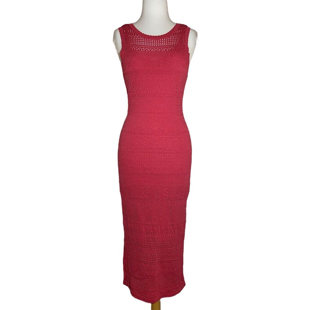 MILLY Knitted Bodycon Dress Pink Sleeveless Midi Women's Size S Stretchy Lined